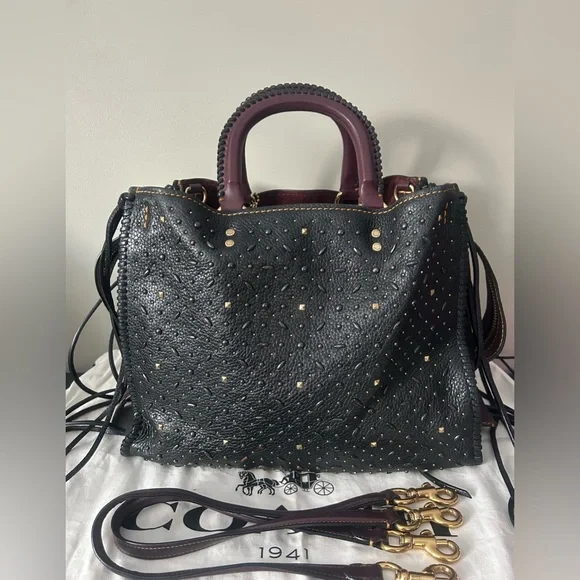 COACH Whiplash Rivets Rogue Bag 36 In Pebble Leather *Anniversary Rogue* - Picture 4 of 12
